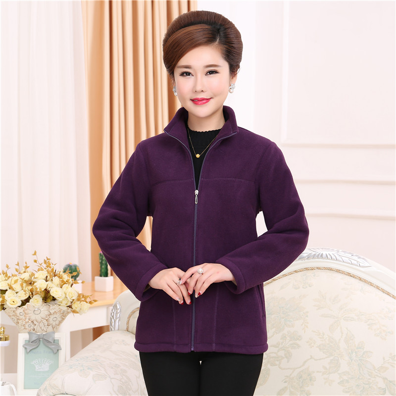 Áo len nữ mùa thu đông 2018 dành cho nữ trung niên với màu áo liền thân cộng với áo khoác lông cừu nhung ngắn áo khoác cho người lớn tuổi