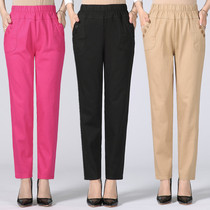 Middle-aged womens autumn and winter new elastic waist middle-aged cotton high-waisted mother pants loose elderly casual pants