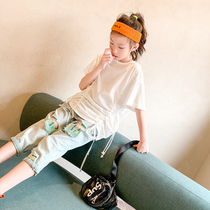 Feifei wardrobe girls short sleeve T-shirt 2020 Summer new medium and large childrens clothing fashion cotton childrens coat tide