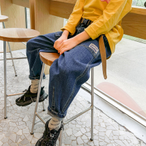 Filifys wardrobe girl jeans 2021 fall new CUHK Loose Pure Cotton Long Pants Boy Clothing Pants Tide