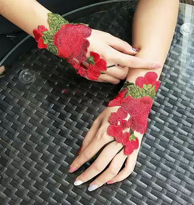 Ethnic style wrist guard female embroidery leaky finger thin embroidery half finger wrist cover Chinese style jewelry