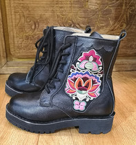 National wind machine embroidered embroidery piece head layer leather boots