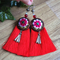Handmade old embroidery rattan tassel earrings ethnic style jewelry gifts can be collected jewelry