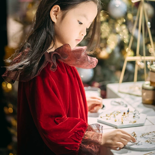 Детское зимнее брендовое платье, красная флисовая юбка, бархатный наряд маленькой принцессы, коллекция 2021