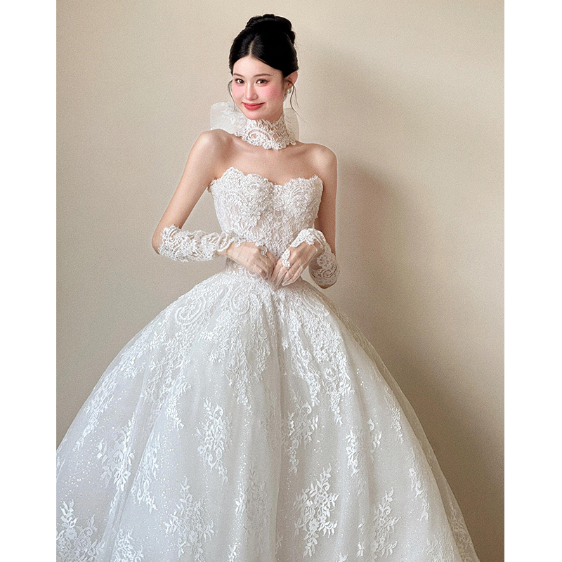 White Strapless Lace Light Wedding Dress for Bride 2026 New Style Simple High-End Texture Travel Photography Trailing Main Gown for Women White Strapless Lace Light Wedding Dress for Bride 2026 New Style Simple High-End Texture Travel Photography Trailing Main Gown for Women