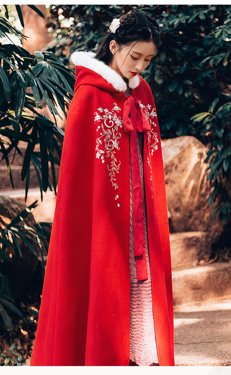 筱 辰 [翠 寒] Áo choàng Hanfu nữ mùa đông dày phần dài phù hợp với bộ đồ Hanfu ấm áp với váy len - Accentuated eo áo áo khoác măng tô nữ dáng dài