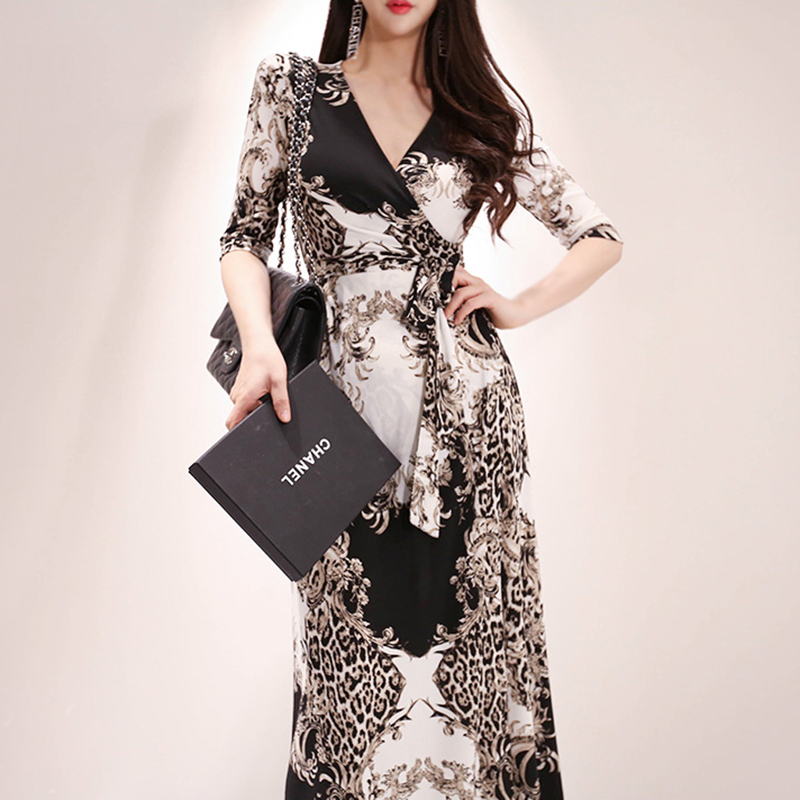 Long Wrap Dress 2025 Spring New Style Celebrity-Inspired Slim Fit V-Neck Printed One-Piece Dress Long Skirt for Women Long Wrap Dress 2025 Spring New Style Celebrity-Inspired Slim Fit V-Neck Printed One-Piece Dress Long Skirt for Women