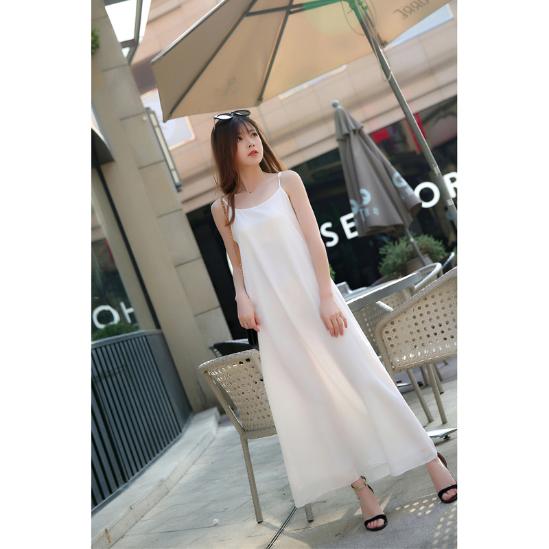 Spring and Summer Thickened Non-Sheer Chiffon Slip Dress, Long Base Layer Dress, Petticoat, Loose Plus-Size Long Dress