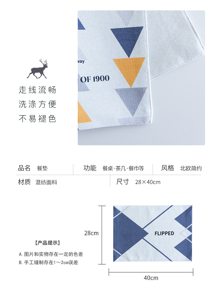 Ofat màu xanh xám phong cách Bắc Âu vải placemat cotton khăn trải bàn hình chữ nhật mat tấm cách nhiệt pad vải pad phương tây mat khăn trải bàn