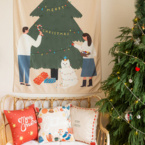 An orange Christmas hanging cloth background Bins fresh wall cloth Dormitory Beds Wall Bedside Bedrooms Han Style Sleeping room hanging paintings
