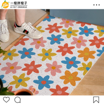 One orange floral series entry door silk ring floor mat access non-slip gray door carpet Nordic porch household