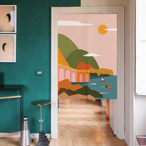 Minimalist pure color ins door curtain Home Bumen curtain cotton linen half-curtain bedroom partition curtain Kitchen Toilet hanging curtain