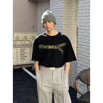 CCJE Homemade Fuzzy Printed Black 50% Sleeves Spring Summer Port Wind Men Loose Short Sleeve T-shirt Ins Tide 100 lap