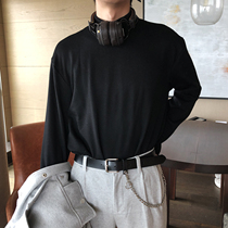 CCJE mens solid color long sleeve sweater Korean version of the trend plus velvet turtleneck base shirt winter warm ins inside tie t-shirt