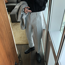 CCJE homemade mens trousers Korean version straight slim fit material thickened warm nine-point pants hanging ruffian handsome casual pants