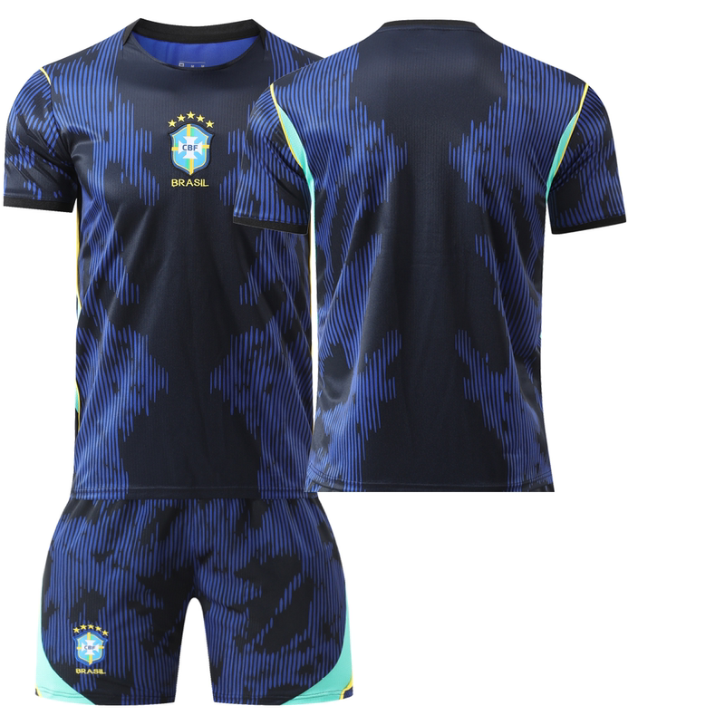 Children's Football Uniform 2026 World Cup Brazil Team Away No. 7 Vinicius Short-Sleeved Shorts Blue Suit