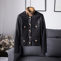 Ogoods Sheep Leather Leather Leather Clothing Jacket Woman Short of small Fragrant Wind leather jacket Round collar 2021 Spring and autumn new