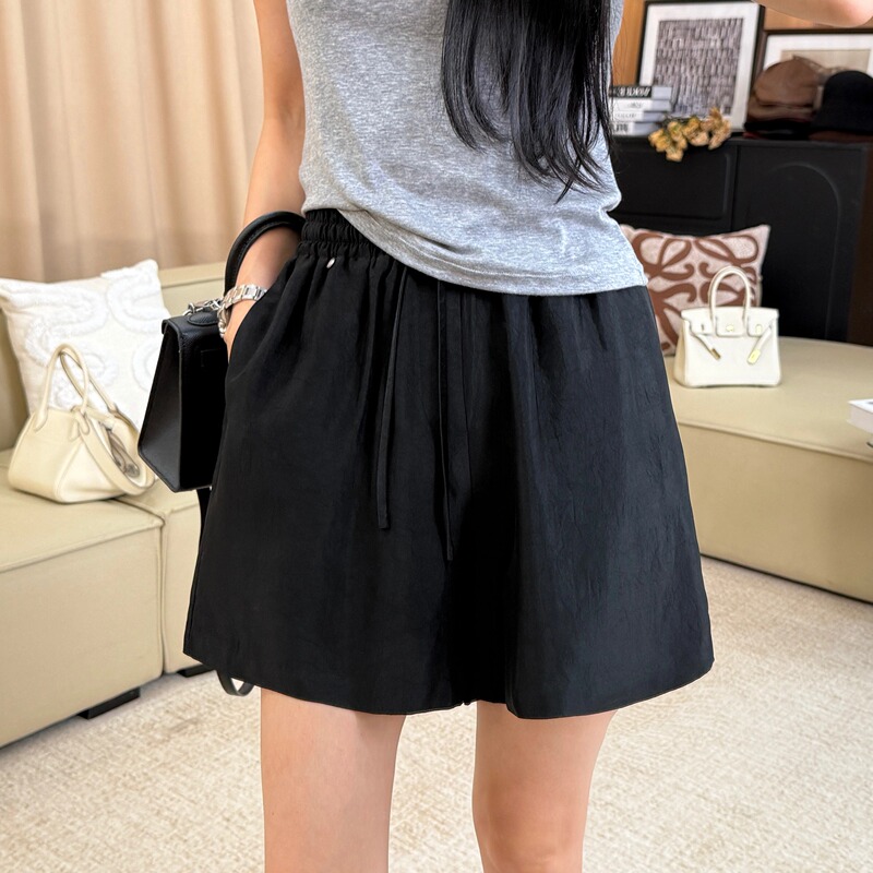 Eul2026 New Acetate Pants for Women, Satin High-End Casual Pants, Plus Size Black Shorts, Summer Home Loose Fit