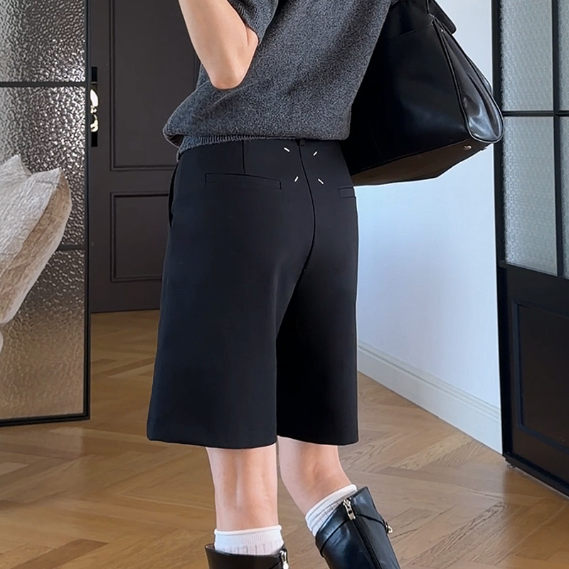 Eul Autumn and Winter High-Quality Wool Suit Shorts, Mid-Length Straight-Leg Slimming Commuter Versatile Casual Boot Shorts, Women's Five-Point Shorts