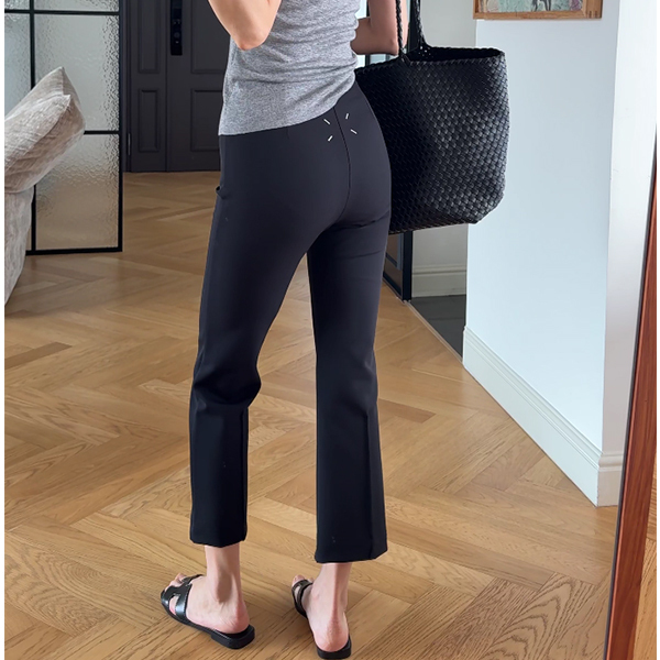 【Yibei Eby】Black Flared Cropped Pants, Spring and Summer Embroidered New Style Pants, Commuter Long Pants, Eight-Point Pants for Women #