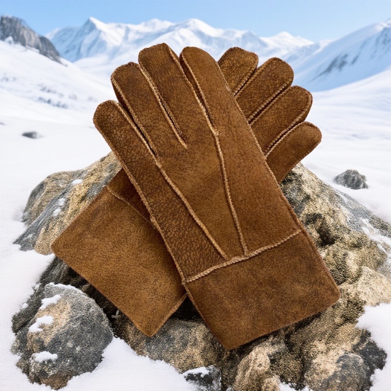 Genuine Sheepskin and Wool Integrated Gloves, Thickened for Winter, Warm and Cold-Resistant, Suitable for Riding Electric Bikes, Sheepskin and Wool Fur Leather Gloves