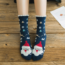 3 pairs of thickened warm floor socks Autumn and Winter Christmas Coral Velvet socks Female New Year cartoon cute towel socks