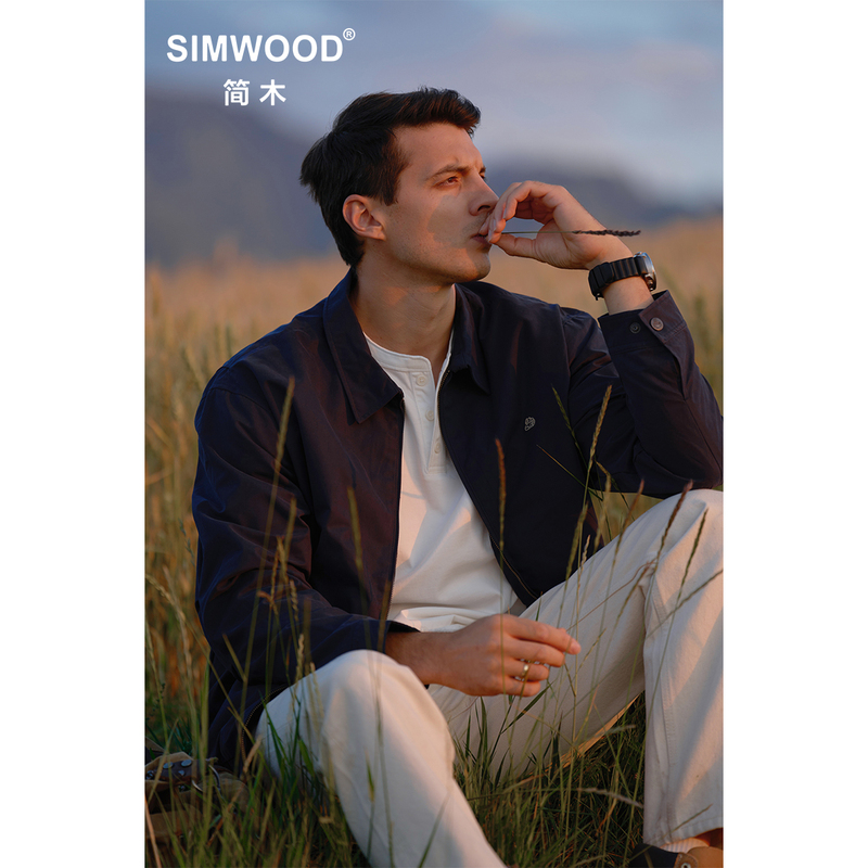 Simwood/Jianmu [Loose Fit] Classic Lapel Wooden Embroidery Jacket for Men