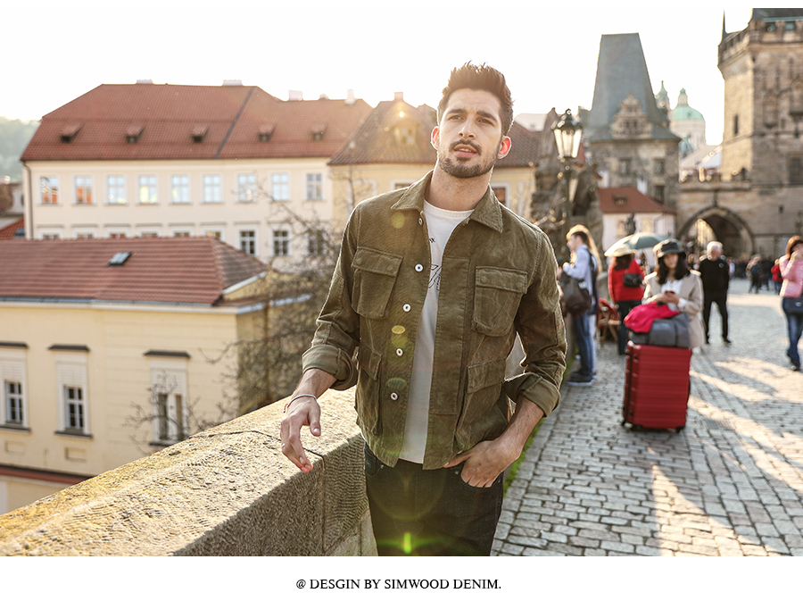 Simwood Jane Wood Men 2019 Thu Đông New Corduroy Multi-bag Lapel Solid Color Simple Jacket Jacket Men - Cao bồi áo nam đẹp