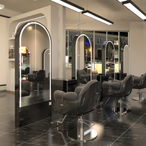 Barbershop mirror table hair salon dedicated hairdressing shop wall-mounted single-sided mirror floor-standing stainless steel hair-cutting mirror with LED light