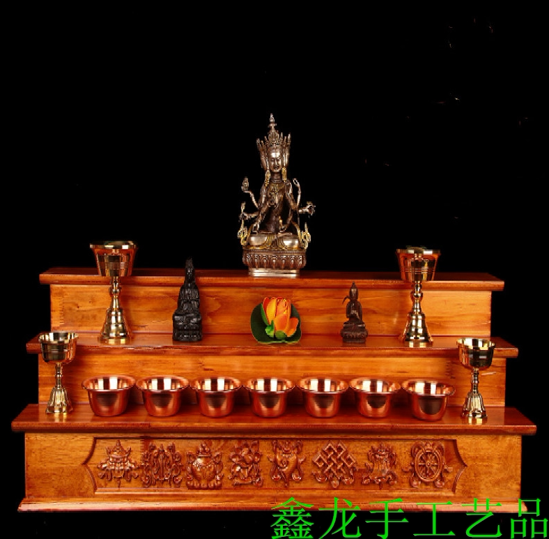 Tibetan-style eight auspicious three-storey Buddhist platform for the table solid wood carving for the Taiwan Buddhist hall tribute table Buddha shrine dedicated shrine can be customized