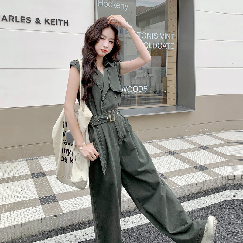 Green Korean-Style Sweet and Cool Workwear-Style Jumpsuit for Women, 2026 New Summer High-End Design Denim Jumpsuit