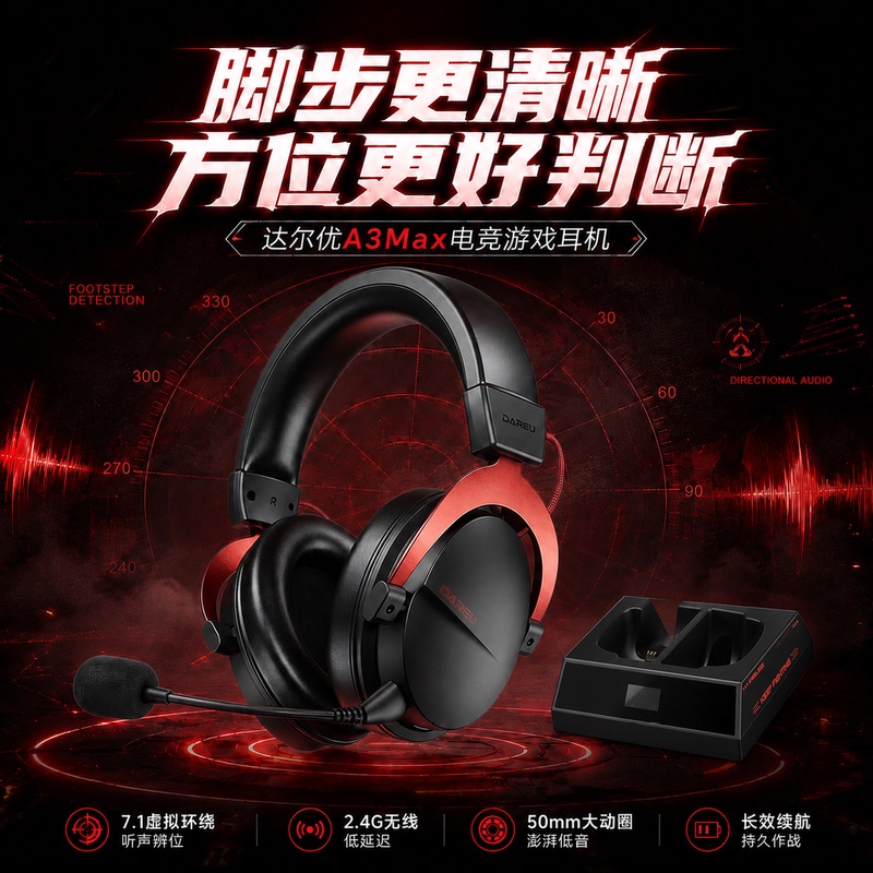 Daryou A3Max Gaming Headset Wireless Four-Mode Noise-Canceling Microphone Sound Positioning E-Sports Gaming Headset