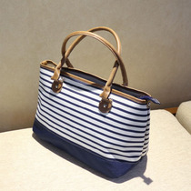 2021 new canvas Joker fashion striped Oxford cloth simple briefcase office worker women's bag portable shoulder bag