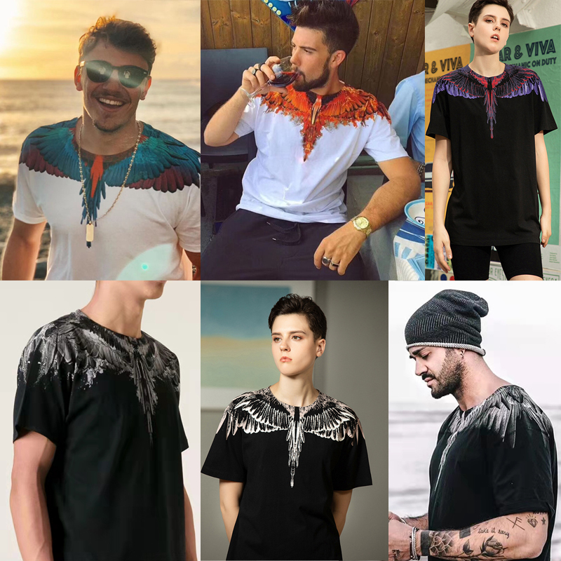 European and American Trendy Brand Mb Wing Short-Sleeve Rainbow Lion Feather T-Shirt Marcelo Couple Unisex Style Marc Bloszynski