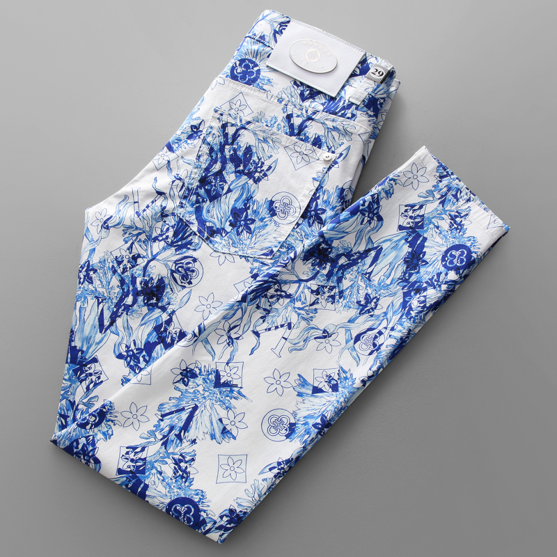 Light Luxury Chinese Style Blue and White Porcelain Digital Print Casual Pants for Men, Slim Fit Tapered Pants, 2026 New Spring and Summer Trendy Men's Long Pants