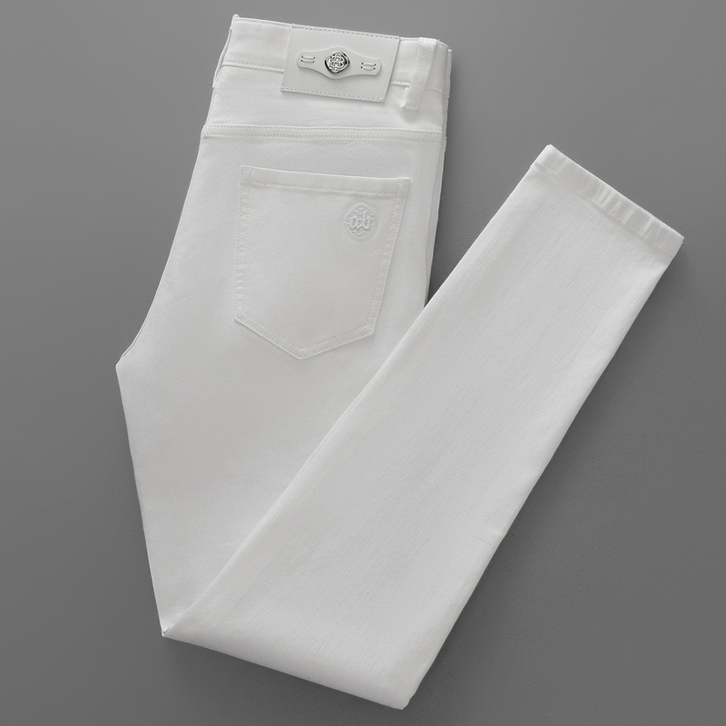 European Men's Jeans 2025 Autumn New White Slim Fit Letter Embroidery Long Pants Trendy Casual Skinny Fit European Men's Jeans 2025 Autumn New White Slim Fit Letter Embroidery Long Pants Trendy Casual Skinny Fit