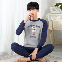 Plus velvet padded youth thermal underwear set male high school students young children cotton autumn clothes and trousers boys
