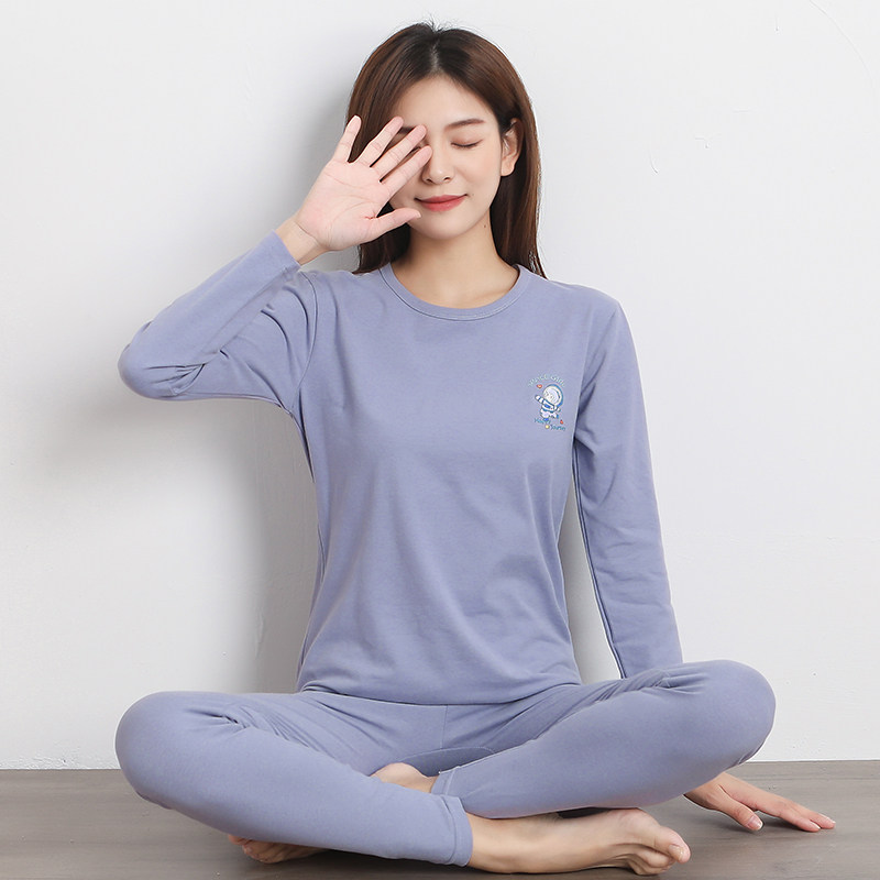 Long underwear women's pure cotton suit bottoming cotton sweater student girls round neck brushed velvet thermal underwear thin