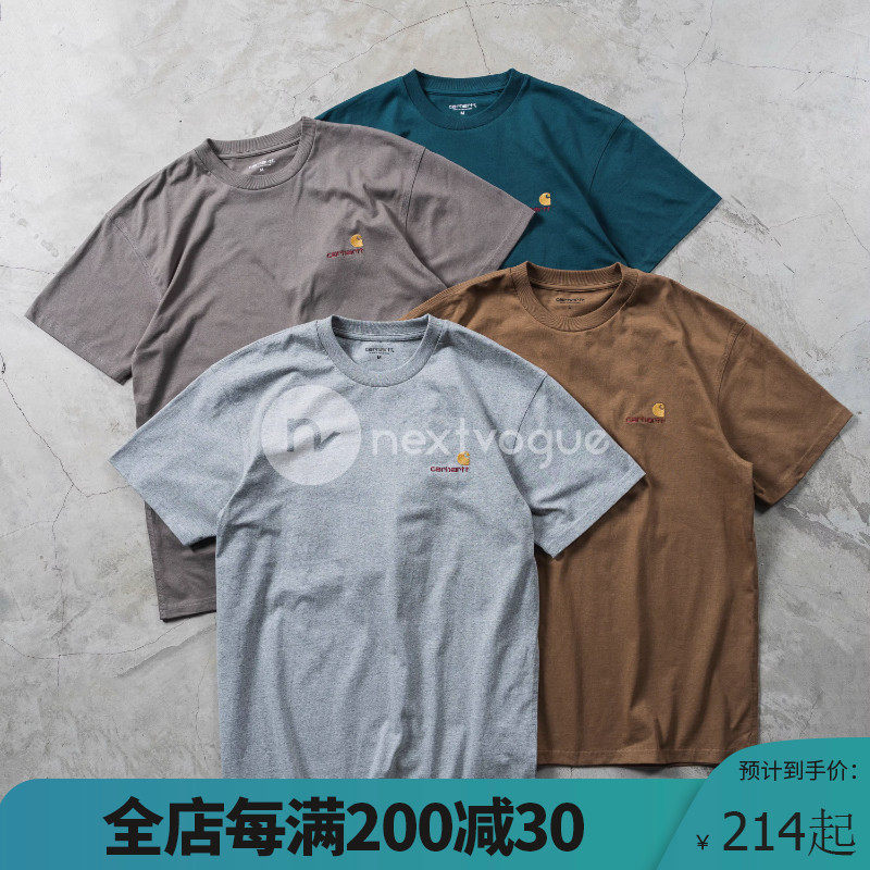 (NextVogue) carhartt wip american script embroidered small label logo short sleeves
