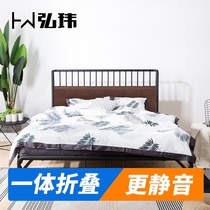 Hongwei Wrought iron bed light luxury ins Nordic wind 1 5 with soft bag backrest 1 8 meters double loft American net red bed