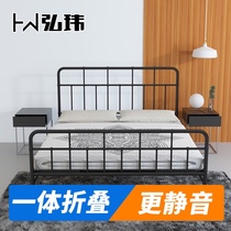 Hongwei Wrought iron bed Loft Nordic style INS net Red bed free assembly foldable silent simple modern 1 8 meters bed