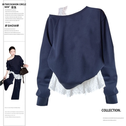 Plus Size Fat mm Korean Style Off-Shoulder Long-Sleeved Sweatshirt for Women Spring Design Halter Inner Layering Top Two-Piece Suit