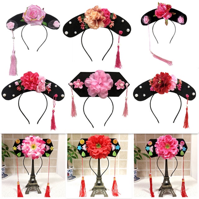 Children's flag head gagger head decorated female gog hat whole people wedding props ethnic hat stage performance Qing dynasty headwear