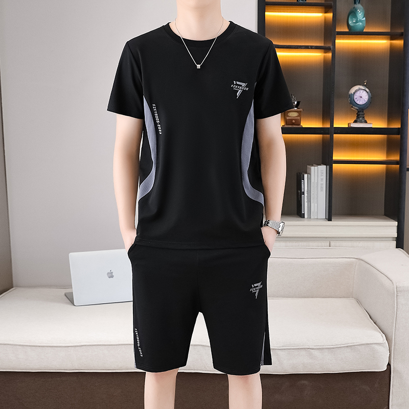 Men's Summer Ice Silk Short-Sleeved Pajamas, Thin and Wearable Outside, Summer Modal Cool Home Wear Sports Suit, Trendy