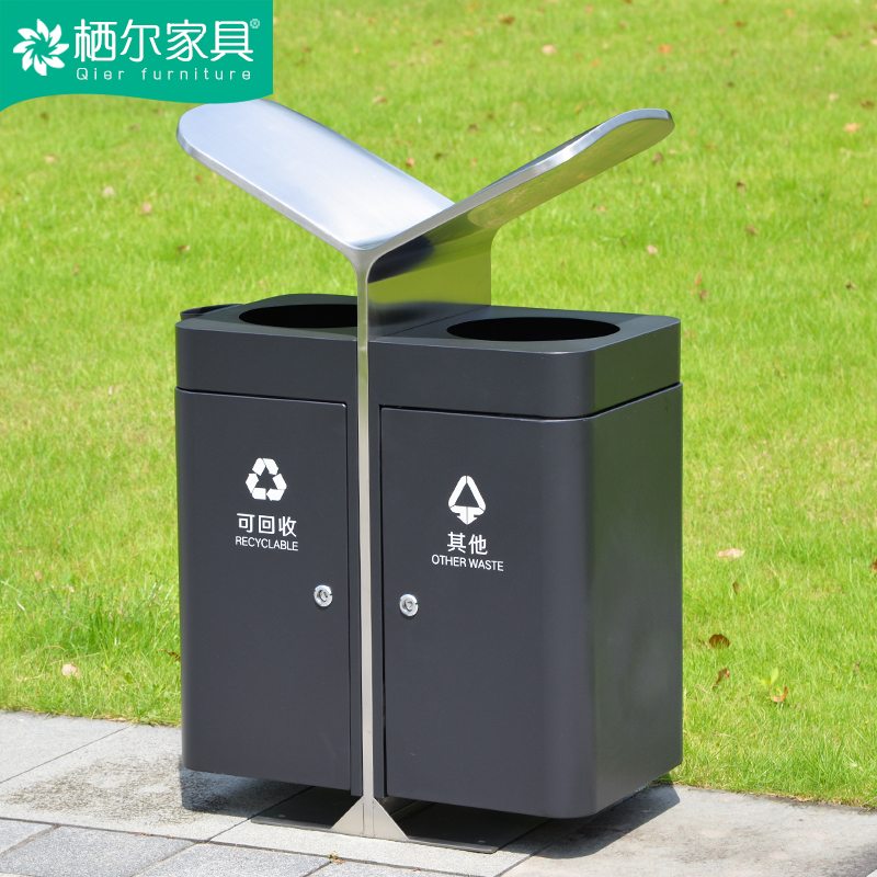 Outdoor City Square Stainless Steel Trash Bucket Outdoor City Park Iron Art Classification Dustbin