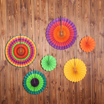 Kindergarten home paper fan flower decoration festival festive hanging decoration round fan classroom corridor environment layout