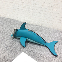 Little dolphin pendant classic calfskin coin purse contrast pendant bag keychain cute mini size 14*4cm