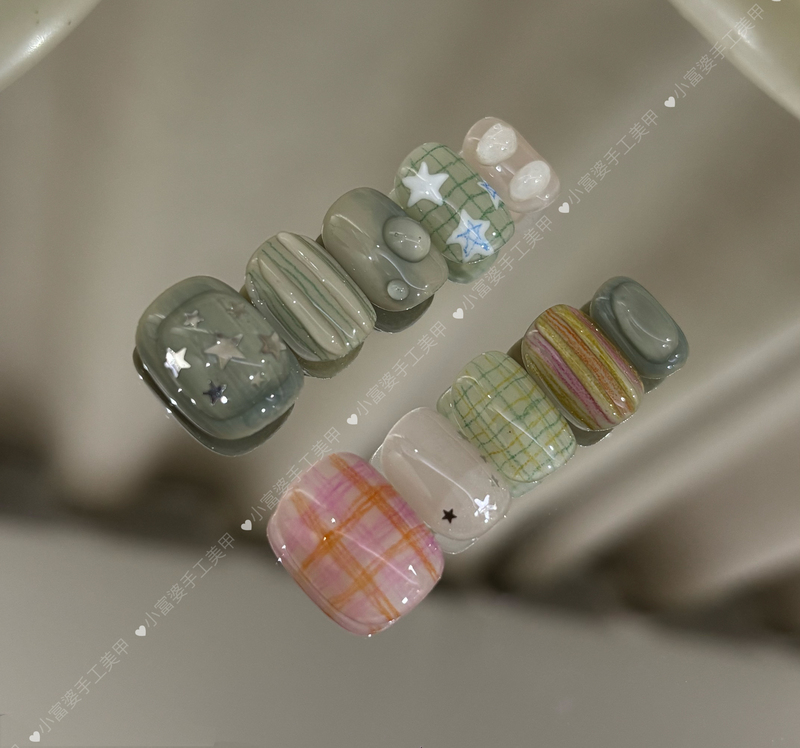 Little Rich Woman【Youthful Colors】Spring/Summer New Cat's Eye Plaid Five-Star Water Drop Pinchable Handmade Wearable Nails Fresh Little Rich Woman【Youthful Colors】Spring/Summer New Cat's Eye Plaid Five-Star Water Drop Pinchable Handmade Wearable Nails Fresh