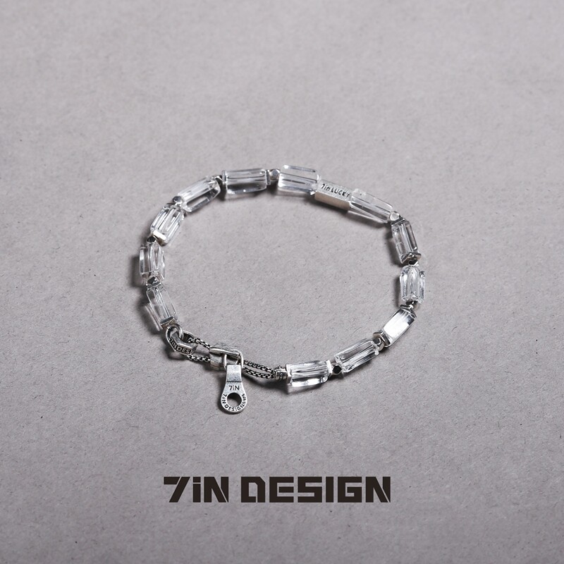 7In【Fangxu】Original Niche Design Zipper Natural White Crystal Bracelet 925 Sterling Silver Couple Bracelet