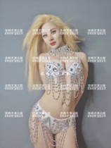 Night Fairy Bar Nightclub Valentines Day Sexy GOGO White Bright Diamond Silver Beads Streaming Subikini Suit